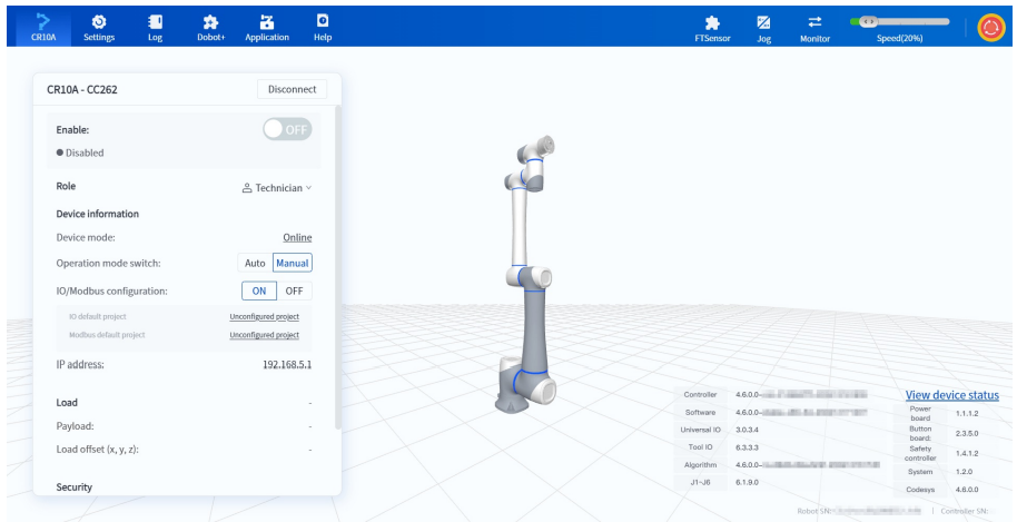 DobotStudio Pro software interface